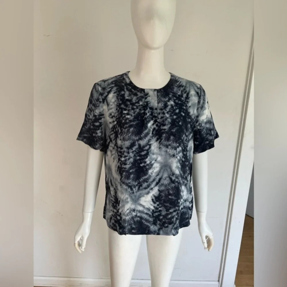 Noa Noa Viscose Blue Black White Abstract Swirl Print Blouse Top Sz 8 Lagenlook - Picture 2 of 8